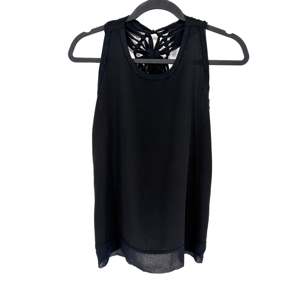 Maje Black Braided Back Tank Crochet FR2 Medium Black Silk Blouse Boho Parisian